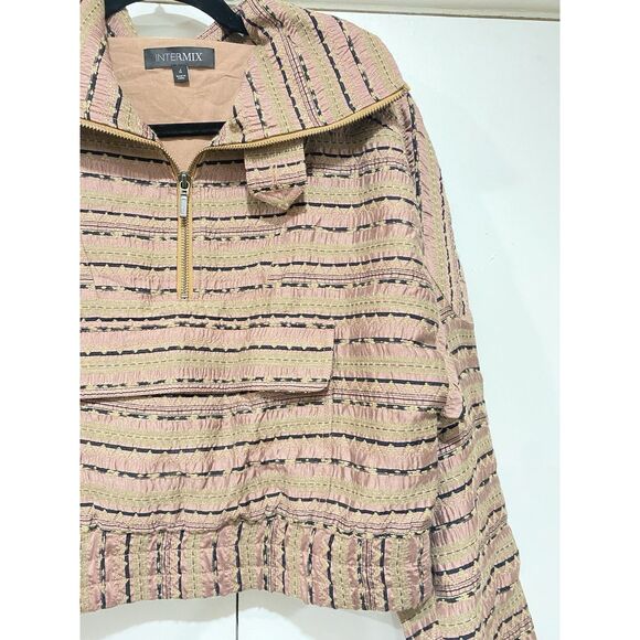 Intermix Top Silk Womens Sz 4 Long Sleeves Crop 1/2 Zip Pink Brown Geometric - Picture 10 of 16